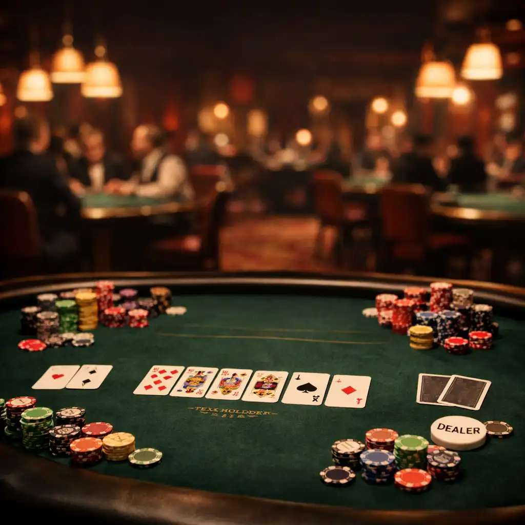 Table de poker élégante avec cartes et jetons dans le casino physique de Saveurs et Table