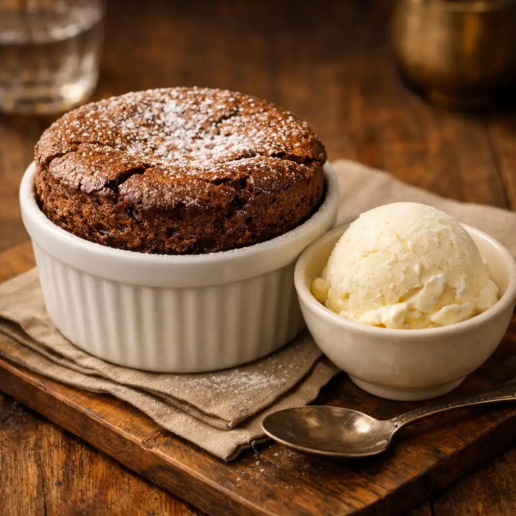 Soufflé au chocolat avec glace vanille
