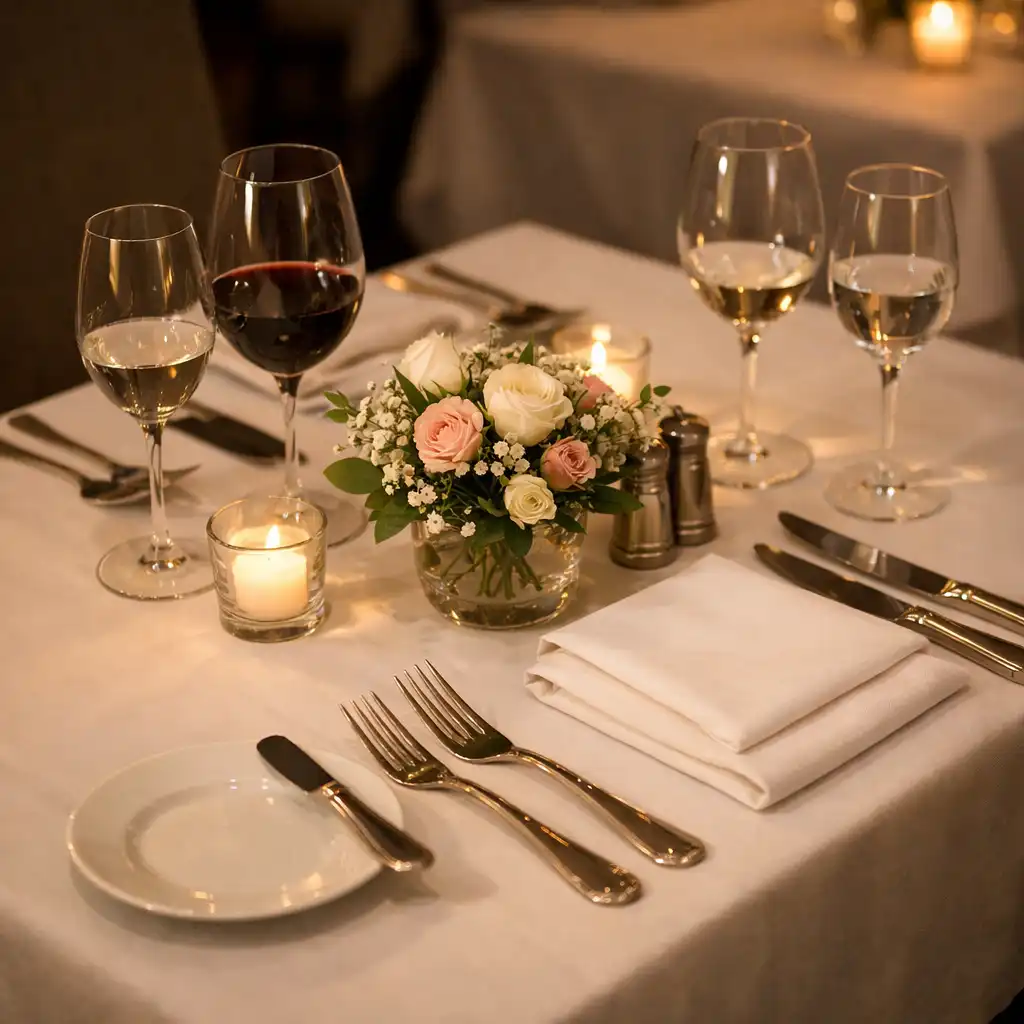 Table de restaurant dressée pour un dîner élégant