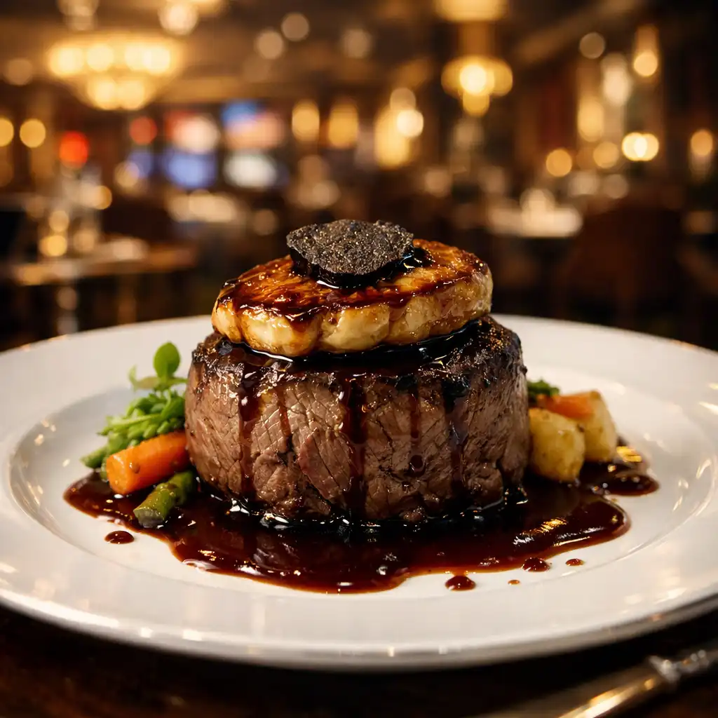Plat gastronomique français raffiné présenté sur une table élégante