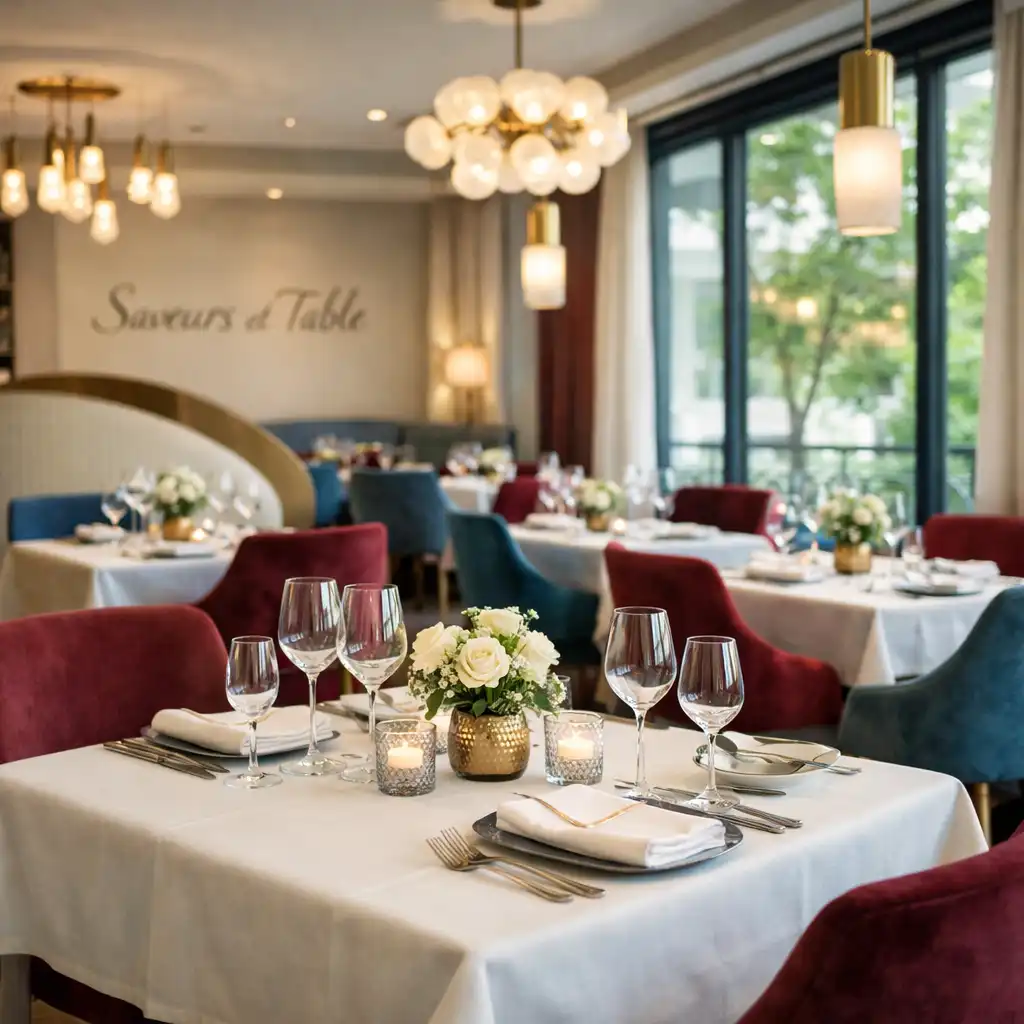 Intérieur élégant du restaurant Saveurs et Table avec tables dressées et lumière naturelle