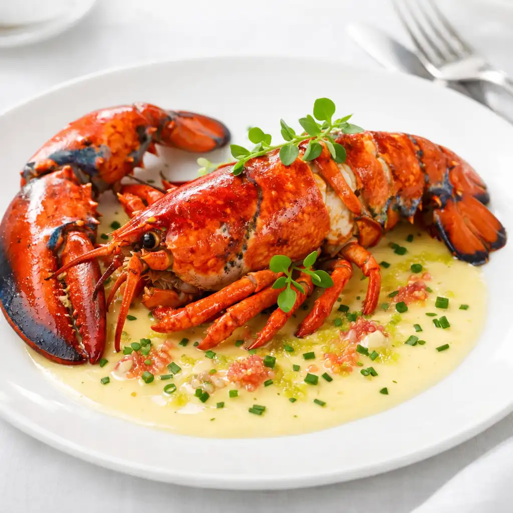Homard bleu rôti avec beurre blanc au citron caviar
