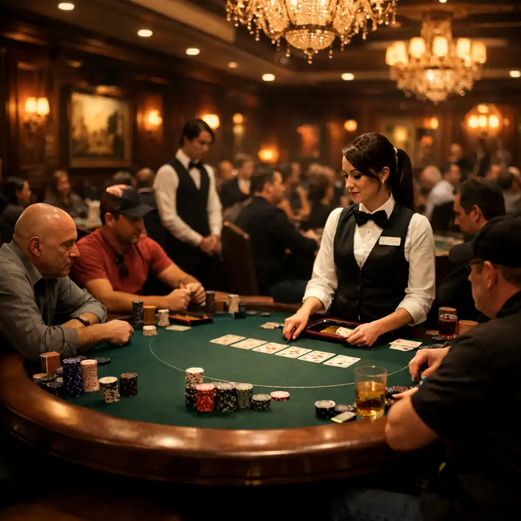 Salle de poker élégante avec plusieurs tables occupées