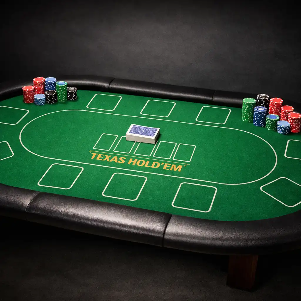 Table de Texas Hold'em avec feutrine verte et jetons