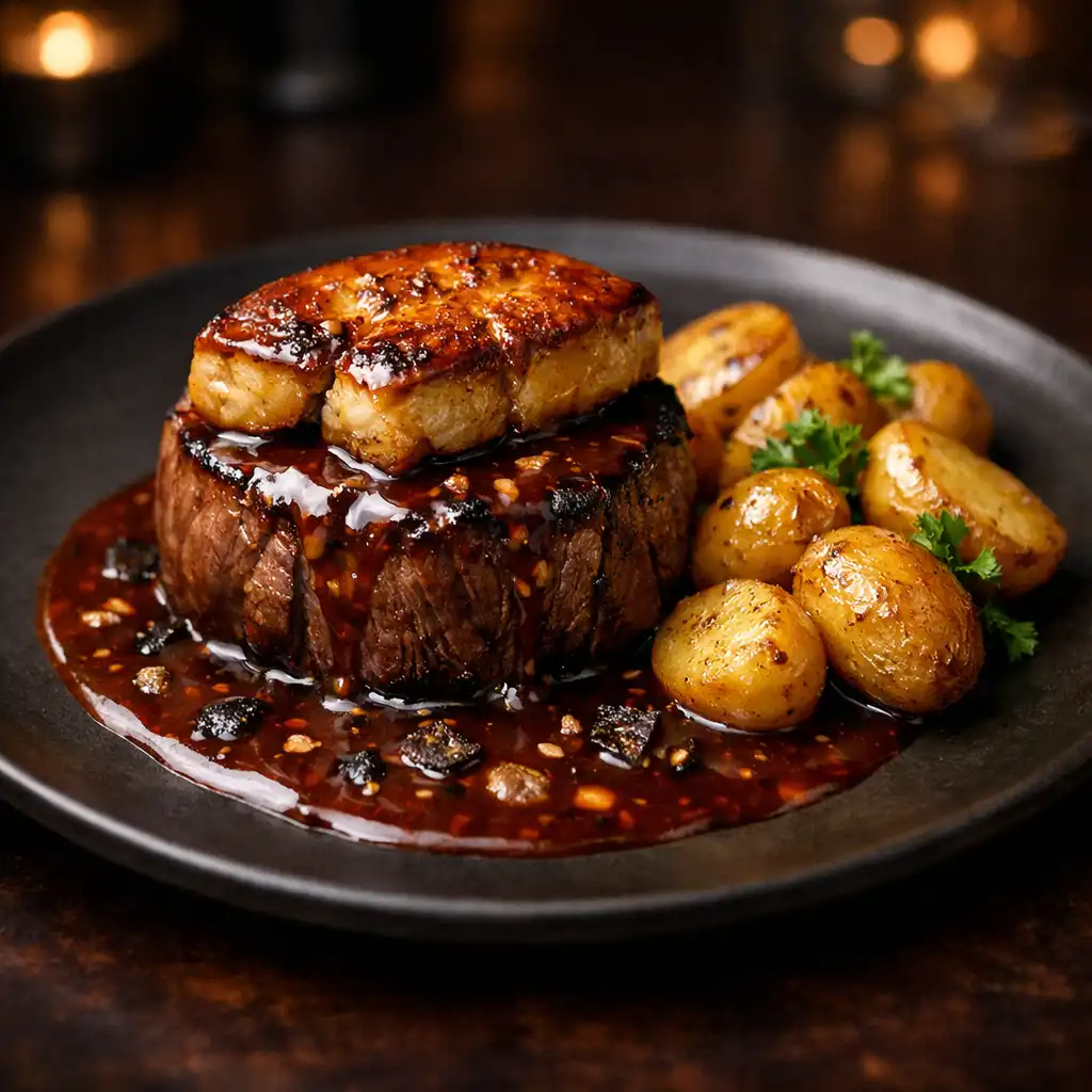 Filet de bœuf Rossini, foie gras poêlé et sauce Périgueux